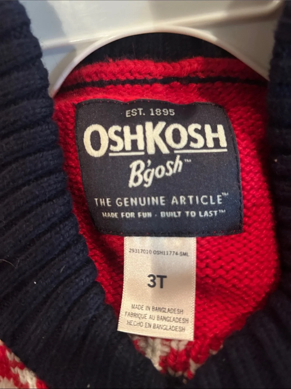 OshKosh B'gosh Navy, Red & White Fair Isle Knit Cardigan